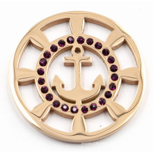 Rose Gold Boat Anchor Coin Plate with Black Crystal